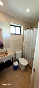 奥尔穆埃Habitaciones Tahiken的一间带卫生间、水槽和窗户的浴室