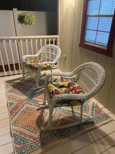 奥兰多The Tiny Cottage in the Springs/ Central FL的两把藤椅坐在地毯上
