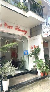 顺化Le Petit Homestay的前面有盆栽植物的商店