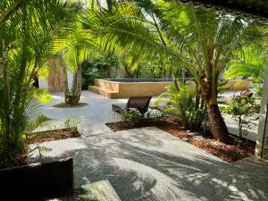 甲米镇aonangstudio的一个带长凳和棕榈树的公园