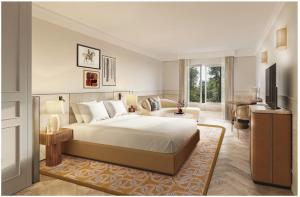 拉沙佩勒InterContinental Hotels Chantilly Chateau Mont Royal, an IHG Hotel的一间带大床的卧室和一间客厅
