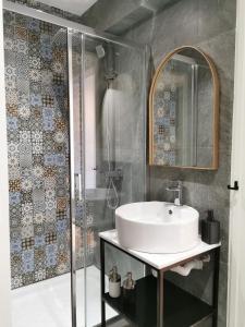 尼科西亚Unique City Centre Apartments的一间带水槽和淋浴的浴室