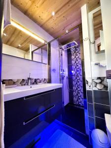 阿沃里亚兹Chalet Flocon - luxury ski chalet by Avoriaz Chale的一间带水槽和淋浴的浴室