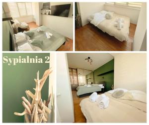 格但斯克Apartament Plaża 50的配有2张床的酒店客房的3张照片