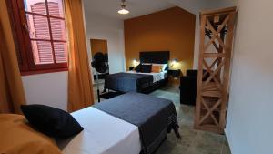 圣罗莎卡拉穆奇塔县Hostería Suites Del Centro的小房间设有两张床和梯子