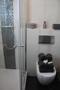 罗拉赫费恩渥诺沃提尼酒店的浴室提供卫生间和淋浴的毛巾。