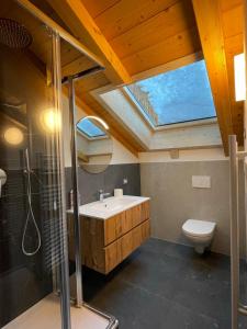 坎皮泰洛迪法萨Appartamento Rio Duron的一间带天窗、水槽和卫生间的浴室