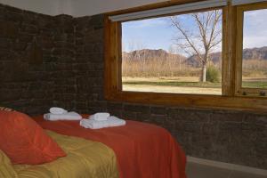 格兰德山谷Cabañas Posada del Angel的客房设有床和带毛巾的窗户。