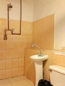 奥兰太坦波Sacred Point的一间带水槽、卫生间和淋浴的浴室