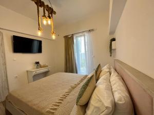 纳克索乔拉Aleria Central Apartment 2的一间卧室配有带枕头的床铺和电视。