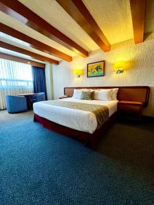墨西哥城都市酒店的一间卧室,卧室内配有一张大床