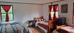 托尔胡因Cabaña Brisas del Lago的一间卧室设有两张床和两个窗户。