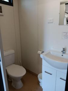 伊萨山Mt Isa Caravan Park的浴室配有白色卫生间和盥洗盆。