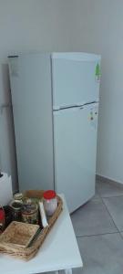ToayCasa Belén的厨房里装有白色冰箱,旁边装有篮子