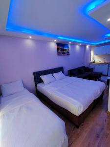 伊斯坦布尔BlueRoyal Grand Bazaar的蓝色灯的客房内的两张床