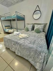圣若瑟La villa Loca Reunion的一间卧室配有一张床和一张双层床。