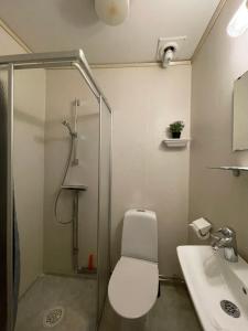 松兹瓦尔丽拉红特伦特酒店的带淋浴、卫生间和盥洗盆的浴室
