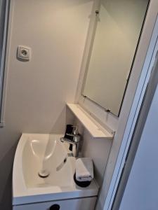 鲁西隆地区卡内Mobile home Chic的一间带水槽和镜子的浴室