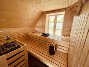 博恩Boddenkutter的小木屋内带窗户的桑拿浴室