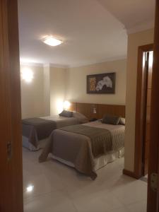 蓬塔格罗萨Barbur Center Hotel的配有两张床的酒店客房中的两张床