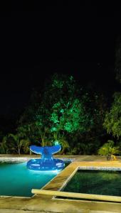 ChāndawāriLalera stay的夜晚坐在泳池旁的蓝色鸟儿浴