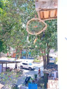 阿拉亚尔达茹达Hostel Aconchego do Arraial的篮球架,享有一棵树的景色