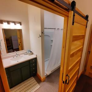 ElkaderGoldfinch Suites的一间带水槽和淋浴的浴室