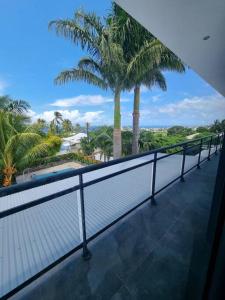 圣皮埃尔Villa Fleur de Coco - 8p. - piscine privée - haut standing的享有棕榈树景致的阳台