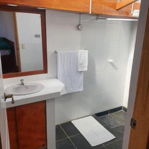 Isla de SolEcolodge Santo Campo的一间带水槽和镜子的浴室