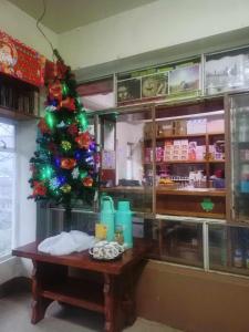 萨加达Pas-it Hostel Sagada的餐厅桌子上的圣诞树