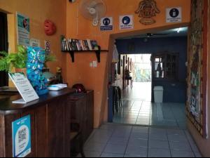 巴利亚多利德Hostel Casa Xtakay的餐厅的入口,带柜台和走廊