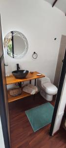 托塔GLAMPING Aldea Muisca的一间带水槽、卫生间和镜子的浴室