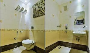 莫尔穆冈FabHotel Supreme的浴室的两张照片,配有卫生间和水槽