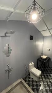 卡纳科纳LAKSHDEEP COTTAGES的浴室配有卫生间、水槽和灯