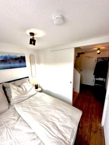 布雷根茨Zentrale Wohnung mit Dachterasse的卧室配有白色的床