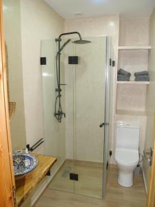 塔姆拉赫特乌兹达尔Dar Makai Surf Hotel的带淋浴和卫生间的浴室