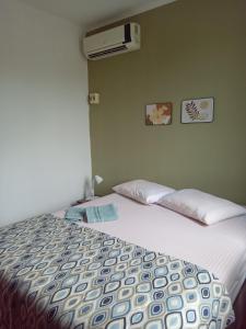 阿雷格里港Apartamento 5 min do Consulado Americano Porto Alegre的卧室配有一张床,墙上配有空调