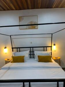 圣路易斯Natoose Lodge的卧室配有一张带两个枕头的大白色床