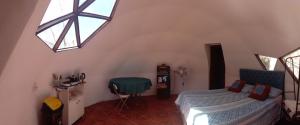 派瓦诺Hermoso Domo privado para 2 personas Cochiguaz Valle De Elqui的一间卧室设有一张床和一个窗口