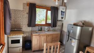 乌斯怀亚Cabaña SANTA MONTAÑA的一间带冰箱和水槽的小厨房