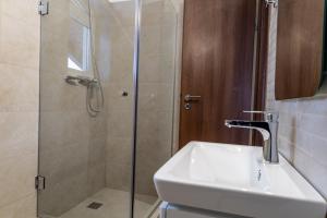 普雷代亚尔Vila Edelweiss的一间带水槽和淋浴的浴室