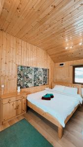泽尔内什蒂View Piatra Craiului的小木屋内一间卧室,配有一张床