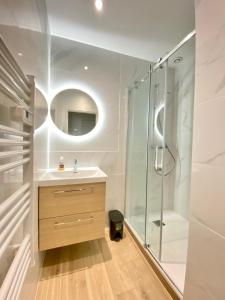 贝尔福Très beau T2 42m2 lumineux, moderne et rénové avec Fibre的一间带水槽和淋浴的浴室