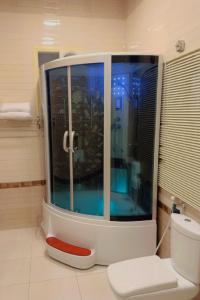 艾卜哈Kyan Abha Hotel - فندق كيان ابها的一间带卫生间的浴室内的玻璃淋浴间