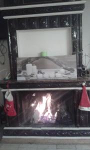 里加Great place的客厅设有壁炉,配有圣诞装饰
