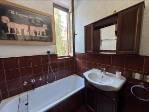 摩德纳迪-坎皮格里奥Appartamento Patascoss的带浴缸、水槽和镜子的浴室