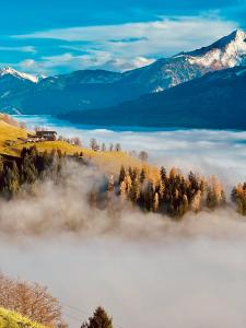 尼德恩西尔Hochleiten-Gut的享有雾 ⁇ 的山谷和山脉的景色