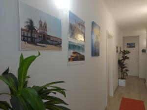 纳扎雷Nazaré Holidays的墙上有四张照片的走廊