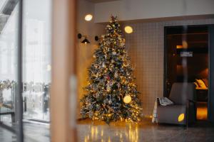 古多里Alpina Hotel的房间的角落处的圣诞树