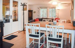 英斯约Awesome Home In Yngsj With House A Panoramic View的厨房以及带桌椅的起居室。